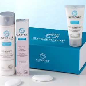 Coffret hydratation Guérande. Composé de Crème pour les mains, lait et soin de jour-nuit visage